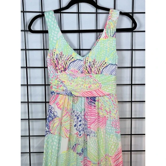 Lilly Pulitzer SLOANE MAXI DRESS Roar Of The Seas Womens XS Multi Floral Coral